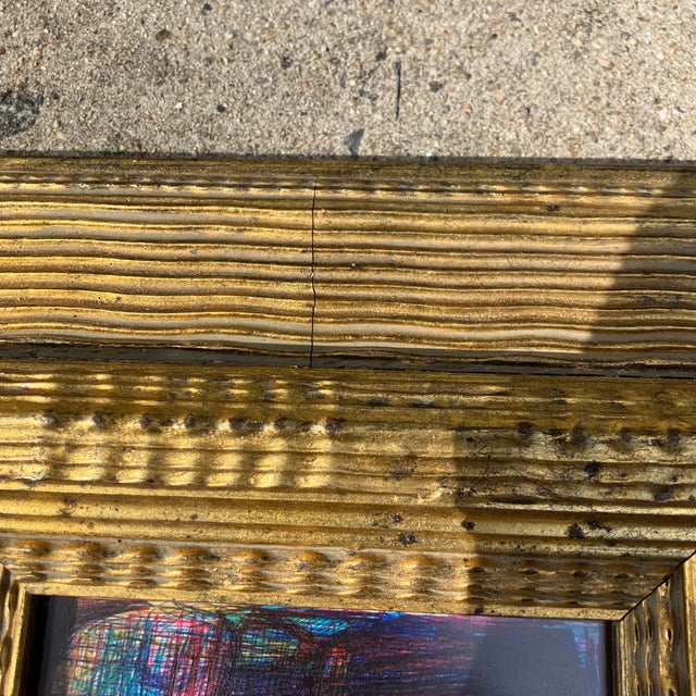 Abstract 1970’s Original Abstract Expressionist Small Ink Drawing/Painting Chunky Distressed Gold Frame For Sale - Image 3 of 5