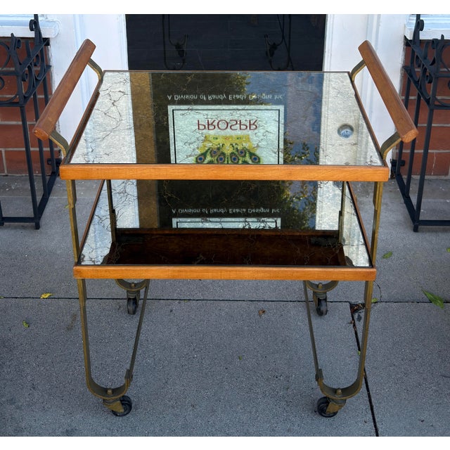 Italian 1970’s Italian Walnut & Venetian Mirrored Cocktail Cart Dry Bar For Sale - Image 3 of 8