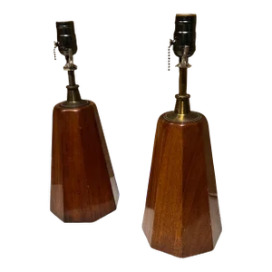 1950s Modern TableMid-Century Mahogany Brass Table Lamps by Angelita Mexican ModernismLamps in Mahogany & Brass by Angelita Mexico - A Pair