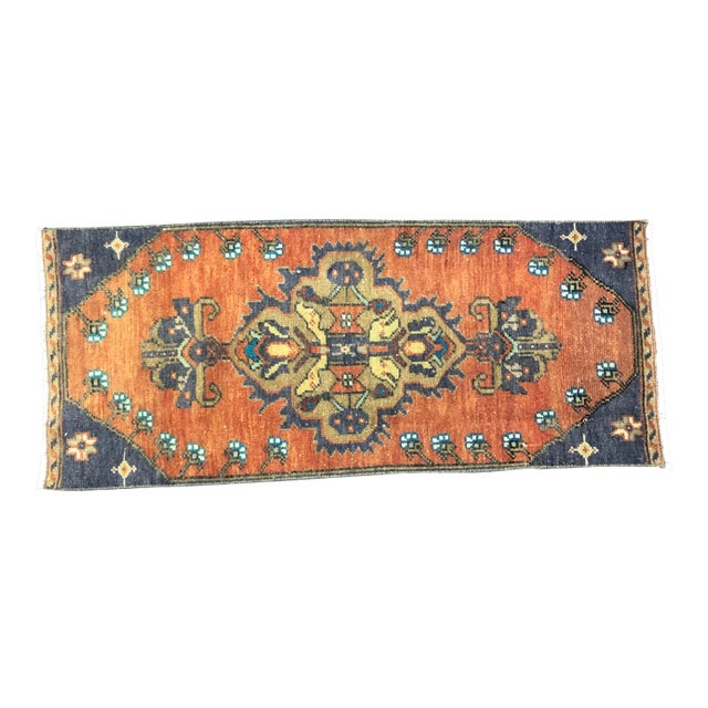 Vintage Floral Design Turkish Handmade Orange Small Rug For Sale