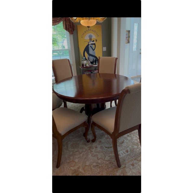 Queen Anne Solid Wood Dining Table and Eight Chairs For Sale - Image 3 of 8