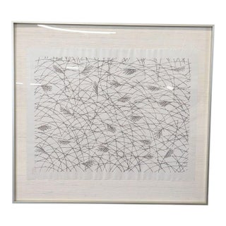 Framed Asian Ink on Silk – Minimalist Reed Landscape With Artist Seal For Sale