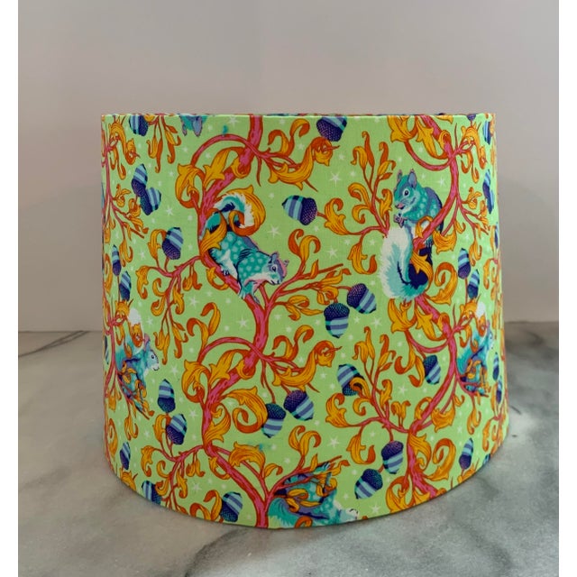 Vintage Hobnail Milk Glass Table Lamp With Handcrafted Tula Pink Squirrel Fabric Shade For Sale - Image 4 of 12