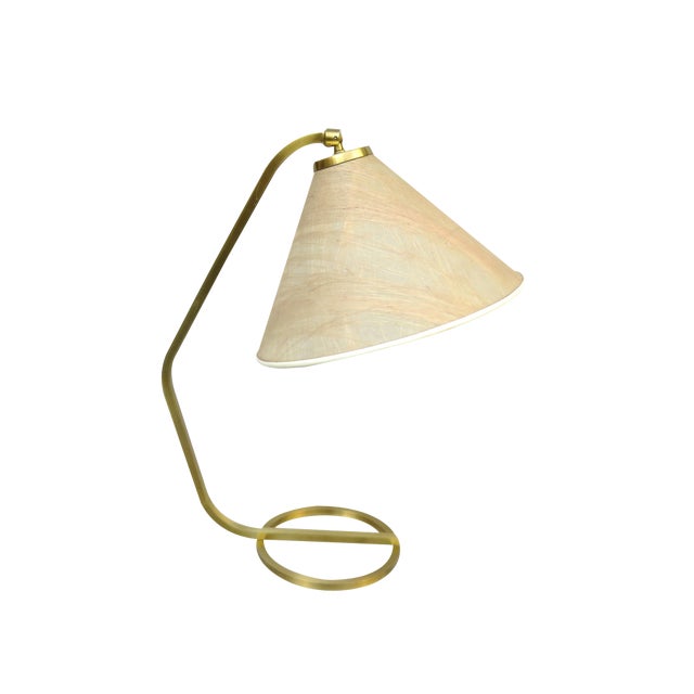 Vintage Table Lamp in Brass with Lampshade in Fiberglass, 1960s For Sale