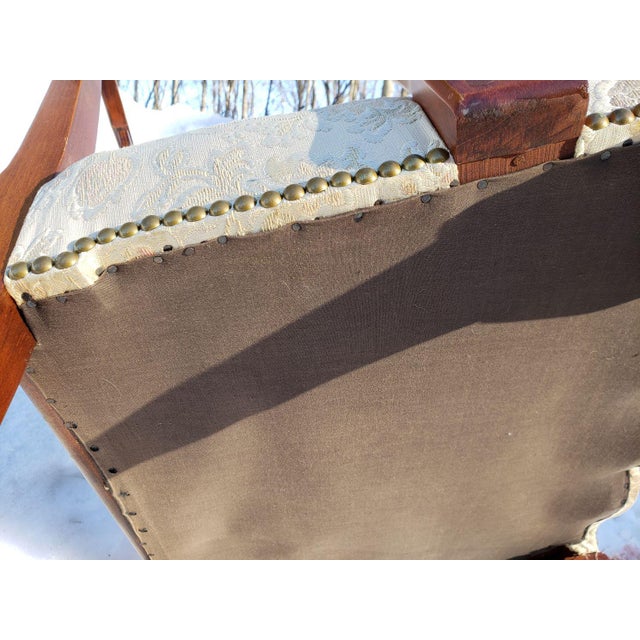 1920s Chippendale Style Dining Room Arm Chair Ivory Brocade Seat Ball & Claw For Sale In Minneapolis - Image 6 of 11