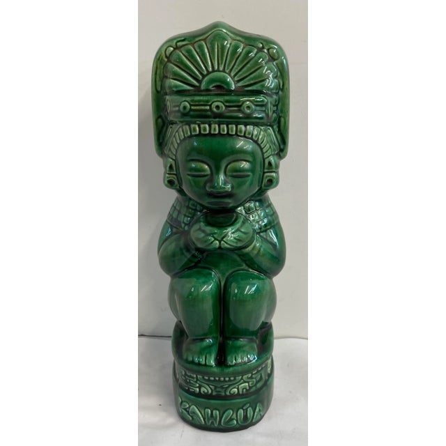 Vintage Kahlua Handmade Jade Green Tiki Aztec K&b Glazed Ceramic Decanter Mexico For Sale - Image 10 of 10