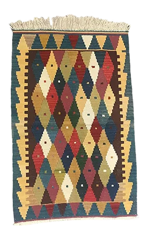 Vintage Turkish Red, Beige & Blue Wool Kilim Rug, 1960s