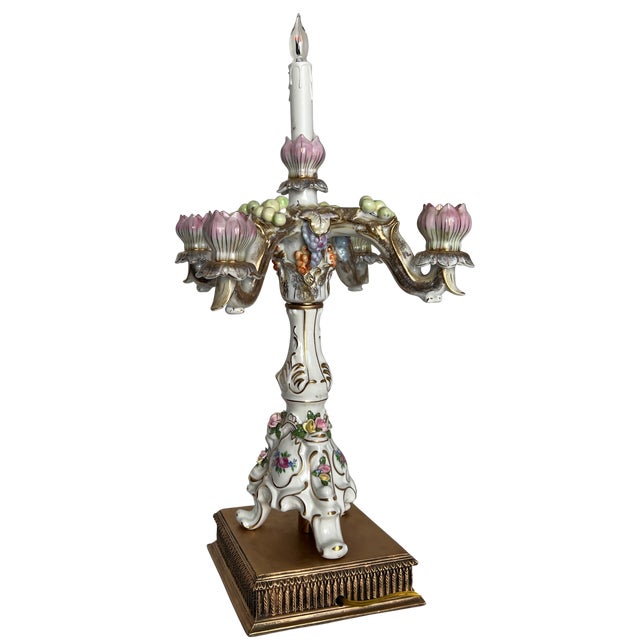 MId-Century Dresden Porcelain Floral Fruit Candelabra Table Lamp For Sale - Image 10 of 15