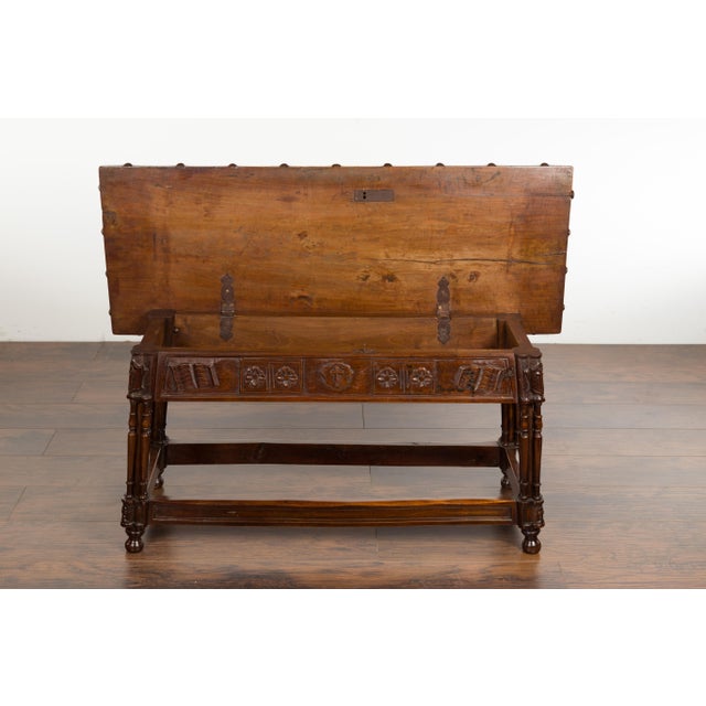Wood English 1820s Georgian Period Walnut Bench with Lift Top and Cross Motifs For Sale - Image 7 of 12