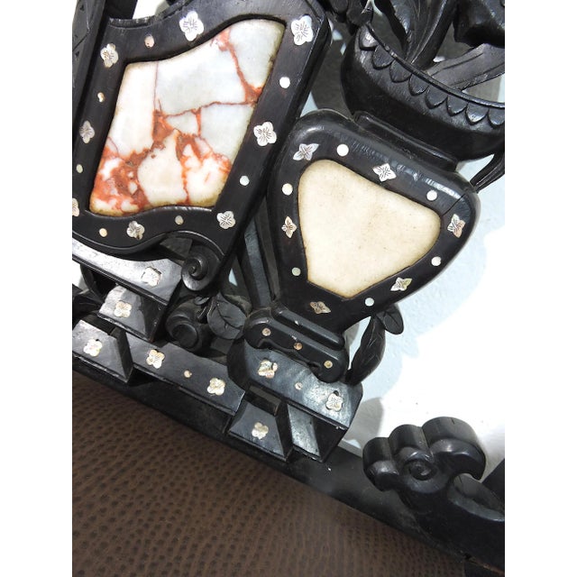 Wood 19th Century Antique Chinese Blackwood (Hongmu), Marble & Mother of Pearl Upholstered Side Chair For Sale - Image 7 of 7