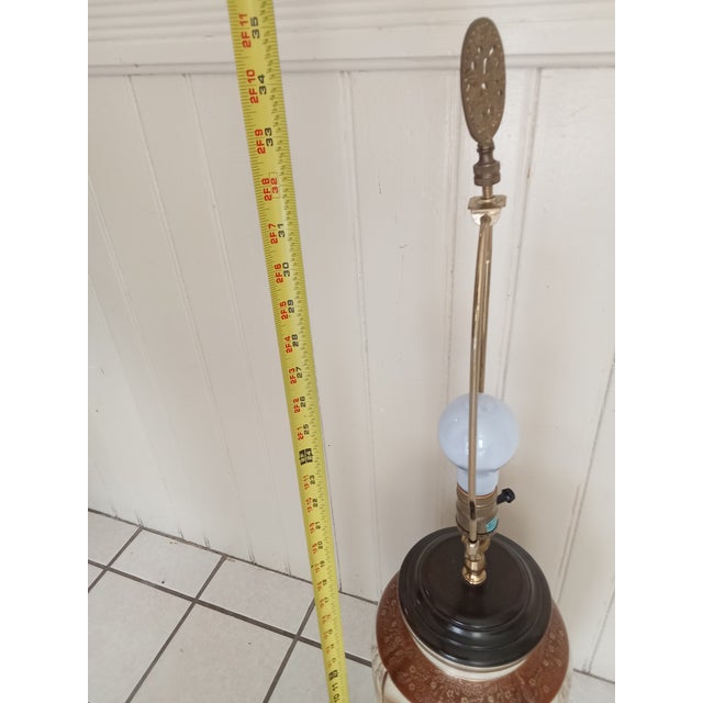 1930s Asian Ceramic + Wood Satsuma Crackle Glaze Hand Painted 32" Lamp For Sale - Image 12 of 15