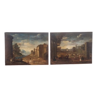Italian Artist, Pair of 17th Century Architectural Views, 1800s, Oil on Canvas For Sale
