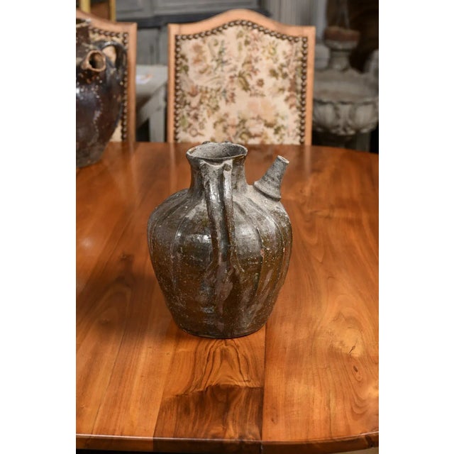 French Provincial 19th Century Glazed Pottery Pouring Jug with Two Handles For Sale - Image 9 of 12