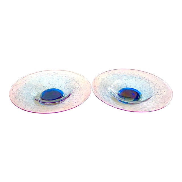 Vintage Signed Cowdy Glass Workshop Studio Art Plates – Blue & Pink Ombré (Pair) -- Westminster Gallery, Boston, Provenance 1980s For Sale