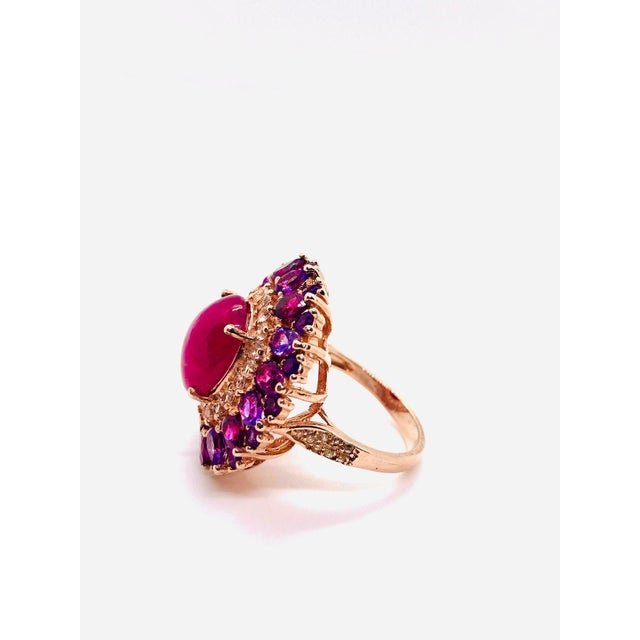 Pink Bochic “Capri” Vintage Ruby, White Topaz & Amehtyst Ring — 18K Gold & Silver For Sale - Image 8 of 11