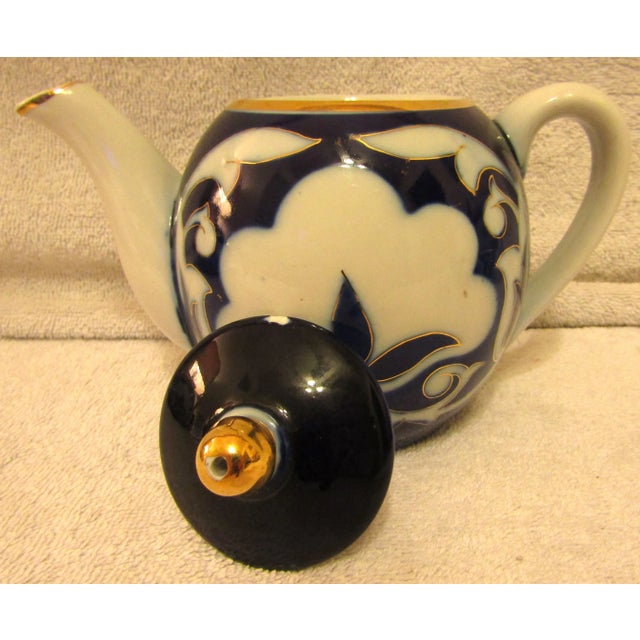 1940s Pahkta Porcelain Asian Cloud Floral 7 Piece Tea Set With Cups and Pitcher For Sale - Image 4 of 13