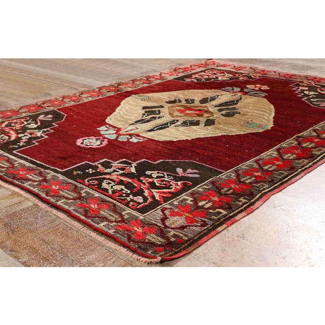 Red Vintage Turkish Oushak Rug, 04'09 X 06'02 For Sale - Image 8 of 10