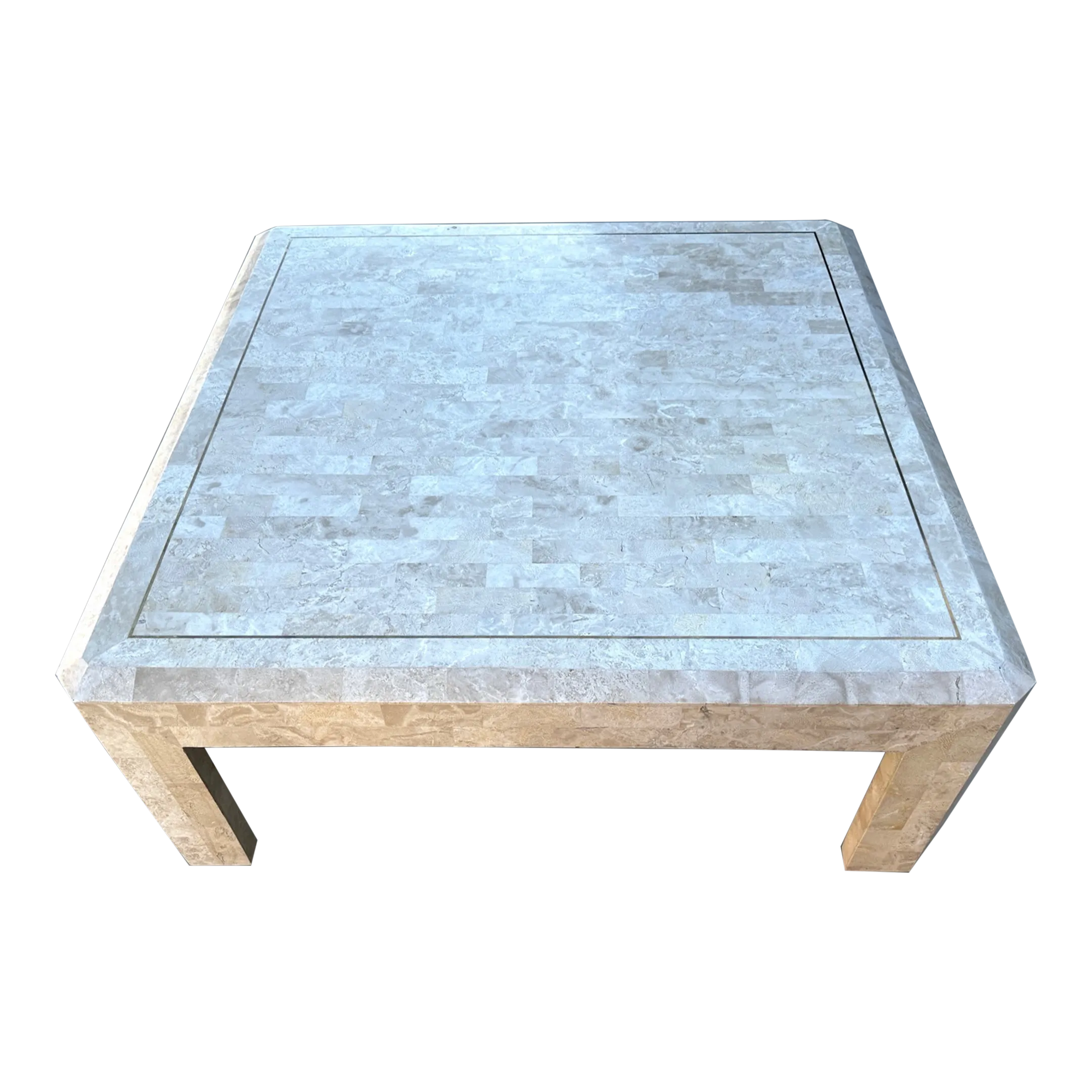 Maitland-Smith Tessellated Stone and Brass Inlay Coffee Table