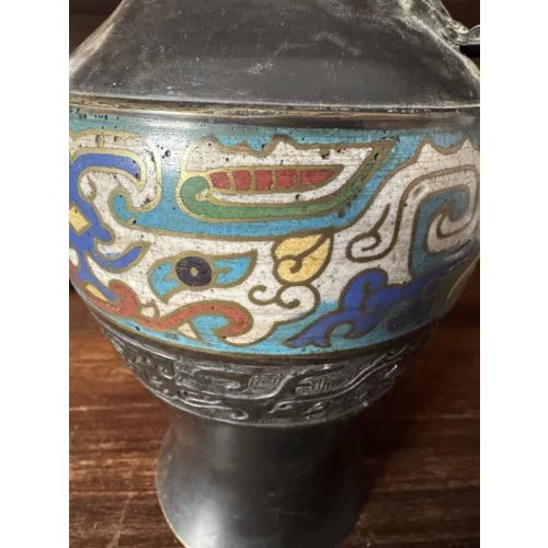 Bronze 19th Century Japanese Bronze Cloisonne Vase With Handles For Sale - Image 8 of 11