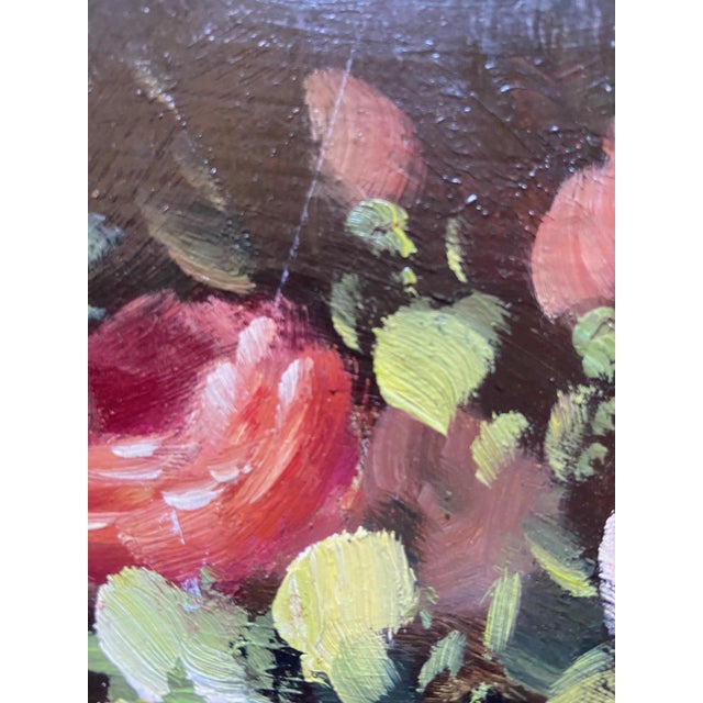 Peter Brooks, Still Life of a Vase of Pink Roses, 1960s, Oil on Canvas For Sale - Image 11 of 13