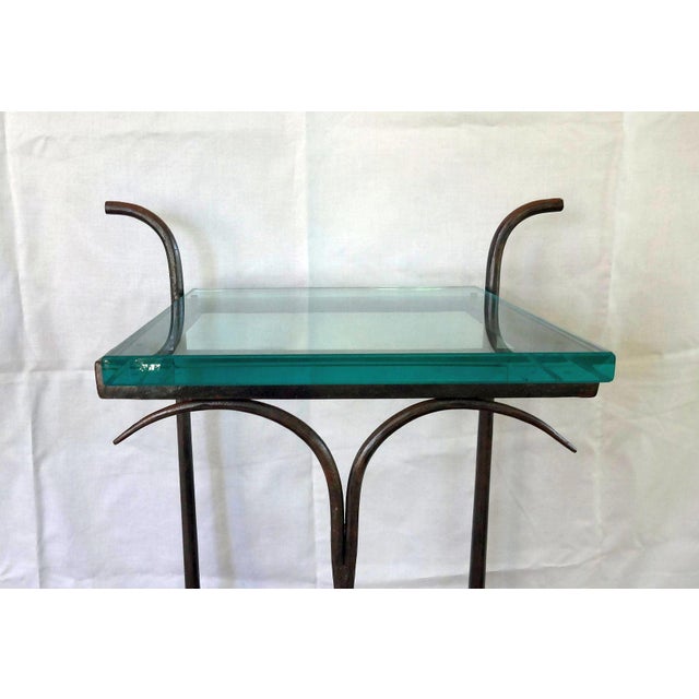 Metal Late 20th Century Unique Tall Hand Forged Iron Pedestal With Glass Top For Sale - Image 7 of 10
