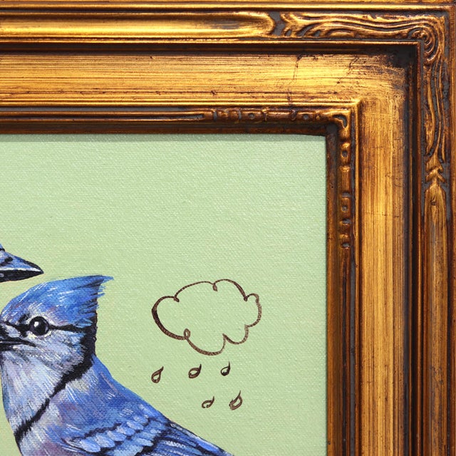 2020s Planning for the Future - Blue Jay Birds Still Life Framed Acrylic Painting by Carlos Gamez De Francisco For Sale - Image 5 of 9