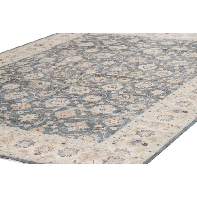 Contemporary Floral Modern Indian Wool Rug Handmade in Gray For Sale - Image 3 of 8