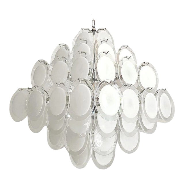 Mid Century Modern Murano White Disc Chandelier 1980s For Sale
