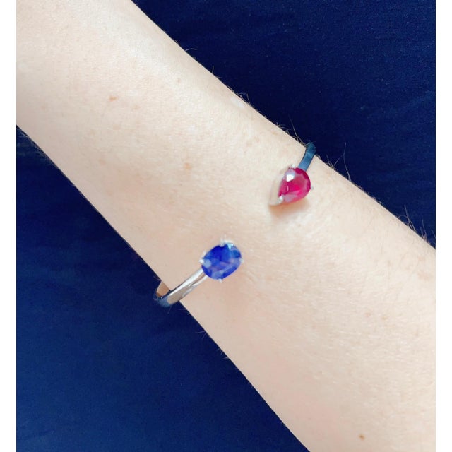 Bochic Silver & White Gold Plating Bangle with Red Ruby and Blue Sapphire For Sale In New York - Image 6 of 6
