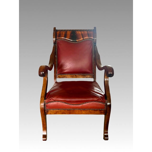 Antique Flame Mahogany Library Armchair, late 19th Century - a superb piece of Empire seating. Richly figured flame...