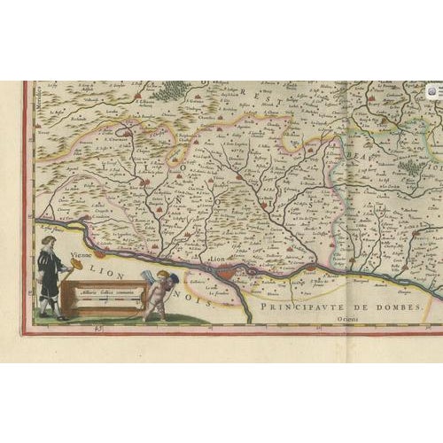 Antique Blaeu Map of Lyonnais, Forez, Beaujolais & Mâconnais, 1642 For Sale - Image 4 of 10