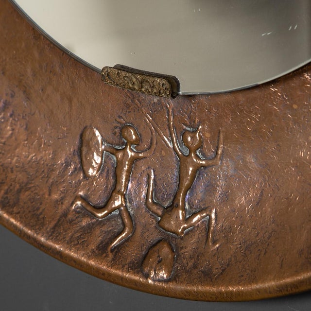 20th Century Brutalist Bronze Mirror With Figures in Relief, 1970s For Sale - Image 11 of 13