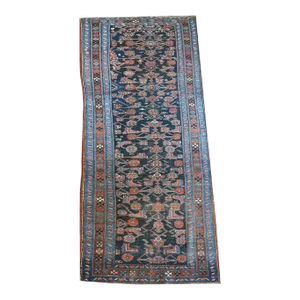 An Antique Tribal 4' X 10' Worn Out Persian Kurd Bidjar Rug