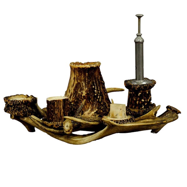 Antique Antler Smoking Desk Set Ca. 1900 For Sale