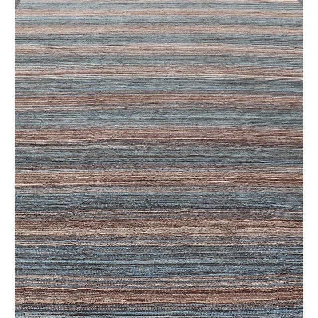 Brown and Blue Flat-Weave Hand Woven Kilim by Keivan Woven Arts, 9x12'4 For Sale - Image 4 of 13