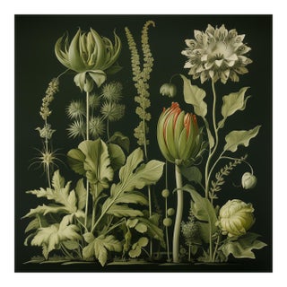 20' X 20' Original Watercolor Botanical Fine Art Print - Dark Green, Evergreen, Unframed For Sale