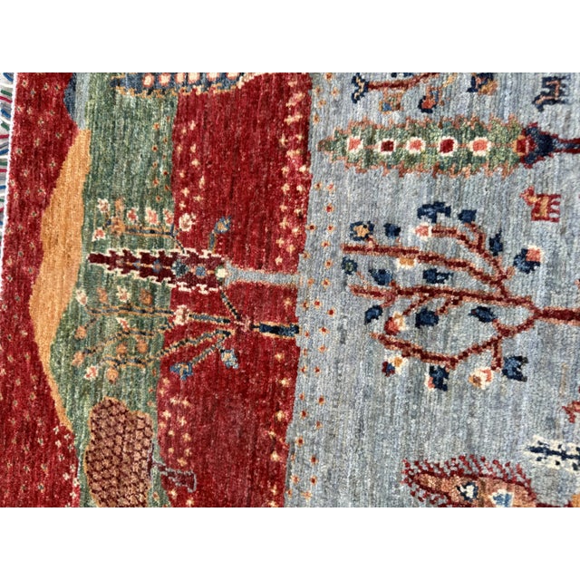 Gabbeh Caravan Red & Green Hand-Knotted Wool Area Rug For Sale - Image 10 of 12