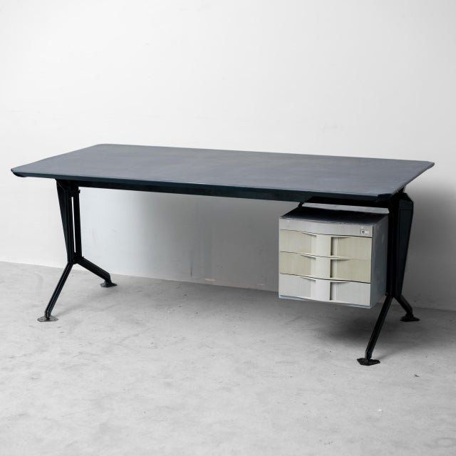Metal and Blue Leather Arco Desk by BBPR for Olivetti, 1960s For Sale - Image 12 of 12