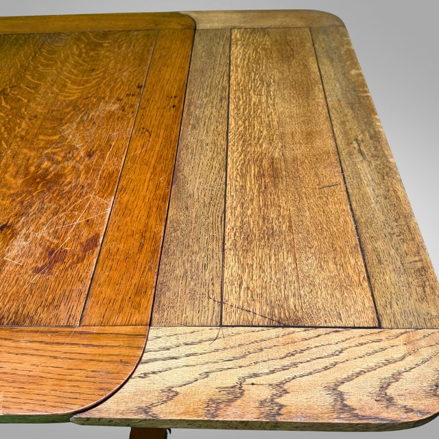 Oak Draw Leaf Table in English Jacobean Revival-Style Circa 1930s For Sale - Image 16 of 18