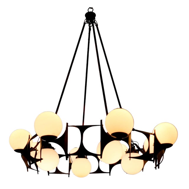 Black Brutalist Style Chandelier, 1950s For Sale - Image 8 of 16