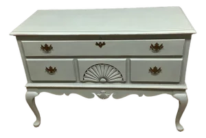 1970s Queen Anne Standing Trunk Cedar Lined PTD Light Blue Chalk Paint Faux Drawers
