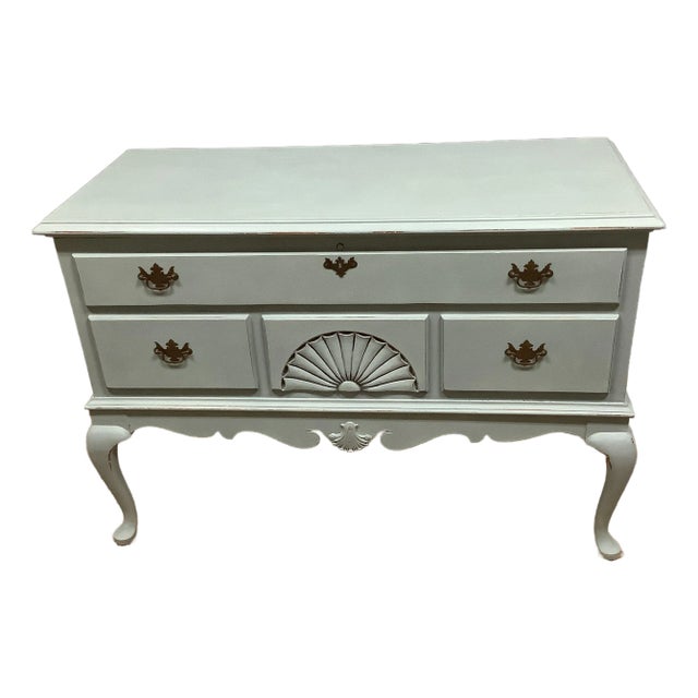 Queen Anne Standing Trunk Cedar Lined PTD Light Blue Chalk Paint Faux Drawers For Sale