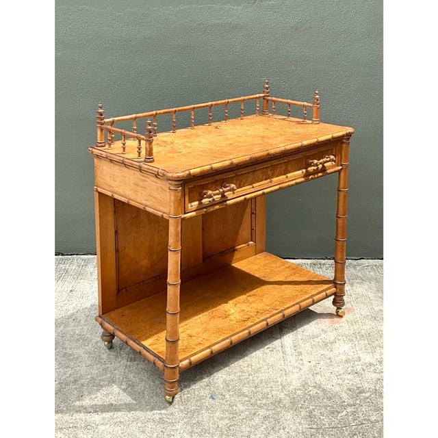 Vintage Wood Faux Bamboo Serving Cart For Sale - Image 4 of 14