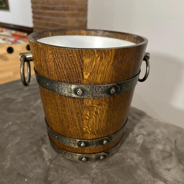 1970s Brutalist Oak Wood and Wrought Iron French Wine Cooler For Sale - Image 6 of 8
