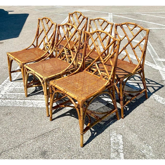Vintage Chinese Chippendale Rattan Dining Chairs - Set of 6 For Sale - Image 10 of 12