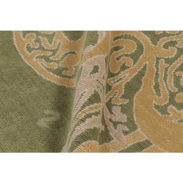 Cream Rug & Kilim's Guimard Art Nouveau Inspired Rug, Green With Elegant Floral Frame For Sale - Image 8 of 9