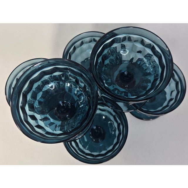 Vintage Aquamarine Honeycomb Champagne Coupes- Set of Six For Sale - Image 9 of 13