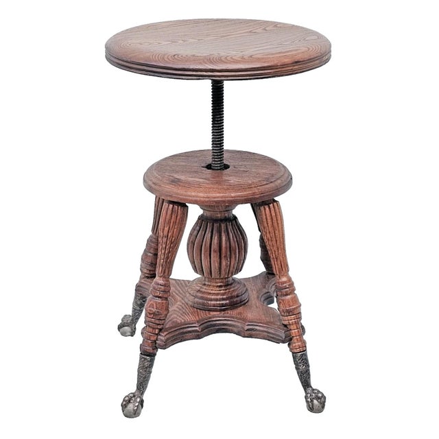 Antique Victorian Lyon & Healy Piano Stool Swivel Adjustable Cast Iron 1890s For Sale - Image 9 of 16