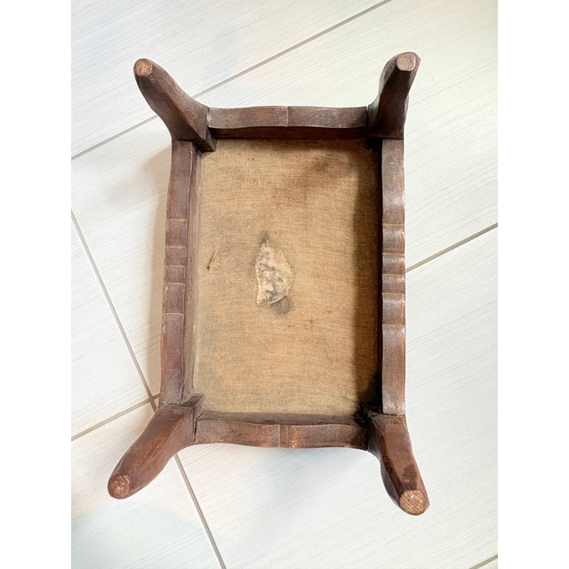 Circa 1930 French Provincial Style Olive Velvet Footstool - Made in Belgium For Sale - Image 9 of 10