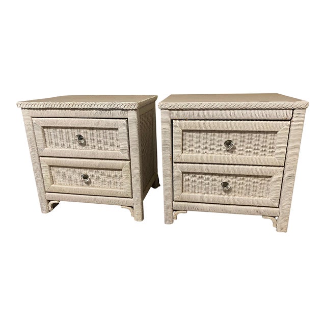 1980s Vintage White Wicker Night Stands Henry Link Set of 2 Chairish